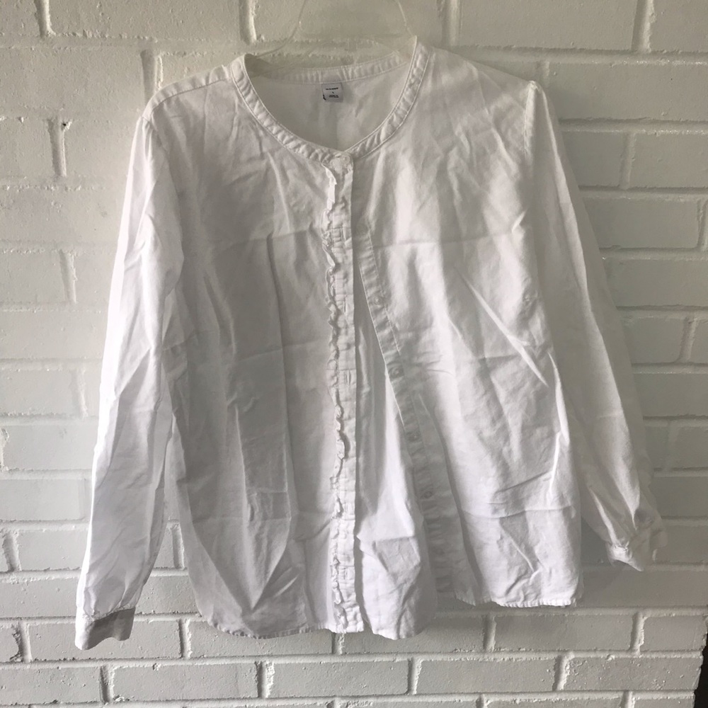 Old Navy Button Down Crisp White w/Ruffles - L